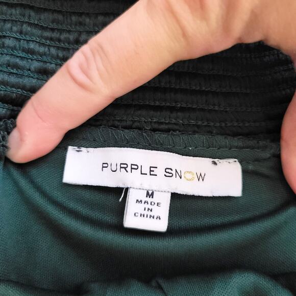 Purple Snow Romper Dark Green Textured and Lace Accents Off-Shoulder Medium - Picture 2 of 7